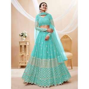 Increíble azul cielo lentejuelas Georgette compromiso desgaste Lehenga Choli - Product Image 5