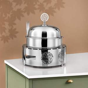 Contemporary Look Food Warmer Steel Pot <b>With</b> <b>Lid</b> and Knob High Quality Black Color Leaf Stand <b>With</b> Tealight Wedding Serving Dish - Product Image 6