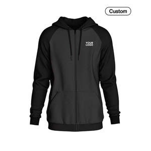 Sweat-shirt à capuche entièrement zippé personnalisé pour femme, en polaire polyester, manches raglan, avec logo personnalisé et numéro au dos - Product Image 1