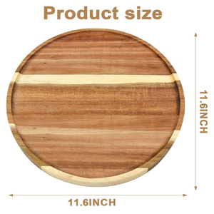 จานไม้อะคาเซียทรงกลมสำหรับเสิร์ฟอาหารเรียกน้ำย่อยชีสถาดตกแต่งอาหารเย็นสำหรับโต๊ะอาหารในห้องครัวในบ้าน - Product Image 3