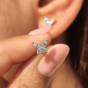 Pendientes de Mariposa con Diamantes de Corte Marquesa, Plata 925, Joyería Clásica para Uso Diario de Mujer - Product Image 1