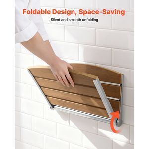 Siège de douche mural pliable de 17,7 pouces avec dossier, banc de douche pliable pour couloir de salle de bain, étagères de salle de bain - Product Image 5