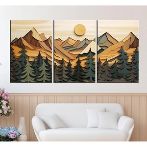 แผ่นผนังตกแต่งลายภูเขาไม้สนแบบสามมิติ |   ของตกแต่งบ้านไม้ทำมือขายส่ง - Product Image 1