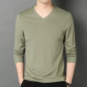High Quality 260 Grams Solid Soft Touch <b>Long</b> <b>Sleeve</b> <b>Tshirts</b> 100% Cotton Regular Fit Blank V-neck <b>Tshirts</b> <b>Men</b> - Product Image 5
