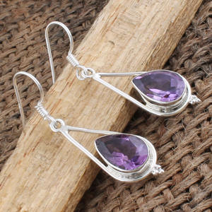 Pendientes Colgantes de Plata de Ley S925 con Amatista y Cuarzo Lavanda, Corte Lágrima Vintage, Joyería de Moda al por Mayor - Product Image 3