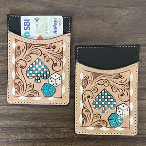 Премиальный кожаный картхолдер из винтажной кожи с турецким узором, с изображением игральных карт (пик, кубики), RFID-защитой, тонкий, для женщин - Product Image 4