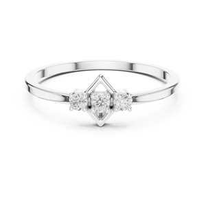 Anillo de diamantes de tres piedras, anillo de diamantes geométrico en forma de cometa, anillo de oro con marco de rombos, anillo de promesa con tres diamantes, delicado anillo de oro amarillo. - Product Image 1