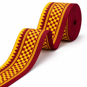Ruban Jacquard Ethnique 35mm Rouge et Jaune, Bordure Décorative Tissée pour Saree, Vêtements et Emballages – Fournisseur d'Accessoires Textiles - Product Image 1