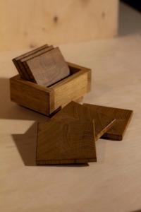 Elegant Handmade Wooden Coaster Set With <b>Storage</b> Stand Natural Wood <b>Table</b> Protection For Dining Area Customized Shape Natural - Product Image 3