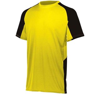 T-shirt sportif pour homme, jaune et noir, manches raglan, séchage rapide, coupe classique, col rond, tricoté en polyester - Product Image 3