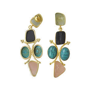 Boucles d'oreilles pendantes multi-pierres plaquées or Laxmi Jewelers, collection tendance, bijoux de mode semi-précieux, excellente qualité, pour les soirées - Product Image 5