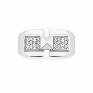 <b>925</b> Sterling <b>Silver</b> Geometric Micro Pave Cubic Zirconia <b>Ring</b> for Men Wedding Party Daily Wear High Polish Finish - Product Image 2