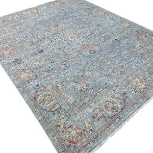 Tapis vintage bleu clair à motifs persans - Tapis oriental à poils ras tufté à la main pour chambre à coucher - Product Image 5