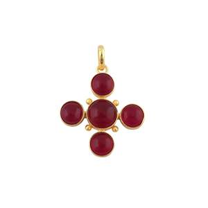 Colgante Clásico de Cruz con Cabujón de Rubí y Jade, Bañado en Oro de 18K, Conector de Latón para Collar, Suministro para Fabricación de Joyería Espiritual Católica - Product Image 1