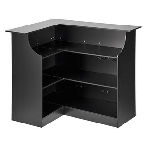 Mobile Bar in Legno a 4 Ripiani a Forma di L con Capacità Massima di 136 kg e Portabicchieri per Vino per Bar Domestico - Product Image 1