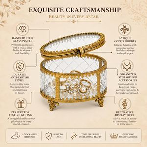 Brass Glass Jewelry Box Antique Gold Finish <b>Vintage</b> Decorative Jewelry Storage <b>Case</b> Handmade <b>Vanity</b> Organizer Gift - Product Image 3