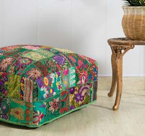 Housse de coussin carrée en coton patchwork, housse de pouf ottoman faite à la main, décoration de siège au sol pour salon - Product Image 2