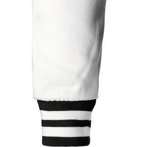 Custom <b>Canvas</b> Varsity Jacket <b>Black</b> Body White Sleeves Unisex Letterman Jacket Stand Ribbed Cuffs Hem Snap Button Baseball Coat - Product Image 6