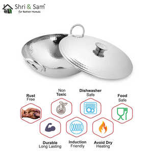 Batterie de cuisine Kadhai en acier inoxydable avec couvercle en acier inoxydable Pro - Product Image 1