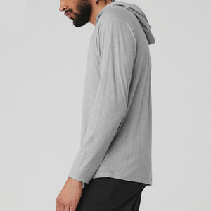 Nouveau T-shirt à capuche à manches longues en polyester/coton Sportsly International pour hommes, tissu peigné sur le devant, séchage rapide, respirant, vente en gros - Product Image 2