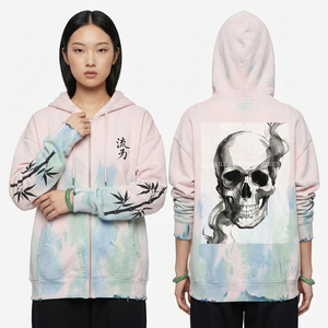 Sudadera con capucha personalizada estilo vintage con cremallera, 500GSM, felpa francesa, gráfico de calavera de la Estatua de la Libertad, estilo retro, ropa urbana para mujer. - Product Image 2