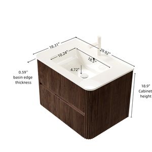 NOOR 30\" <b>Wall</b> Mounted <b>Floating</b> Plywood Bathroom Vanity with 2 Drawers White Ceramic Basin Sink NOOR 30\" Bathroom Vanities - Product Image 6