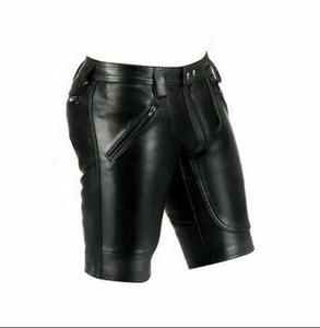OEM Service Wholesale Custom Design Logo Men <b>Leather</b> <b>Shorts</b> Elastic Waist Embroidered Quick Dry Genuine <b>Leather</b> High Street - Product Image 3