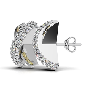 ต่างหูแบบห่วงไขว้ประดับเพชรทรงบาแกตต์และทรงกลมทองคำ 18K สุดหรู - Product Image 2