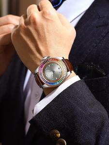 Luxury rainbow Bezel <b>Mechanical</b> <b>Watch</b> 316L Stainless Steel Sapphire Glass Leather Strap Automatic <b>Watch</b> 43mm Sellita Movement - Product Image 5