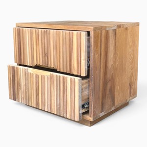 Custom Midcentury Modern Fluted Solid TPK <b>Teak</b> Wood Nightstand with 2 Drawers Anti-Warp Handmade Eco Friendly Bedroom Furniture - Product Image 3