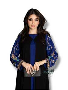 Plus Women's Simple Modest Straight Stand Collar Long Sleeve Solid Sequin Embroidery Applique <b>Chiffon</b> Floor-Length - Product Image 4
