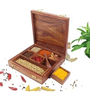 Boîte à épices en bois d'acacia, style moderne et simple, pour cuisine, collection artisanale de pots à épices et poivriers. - Product Image 5