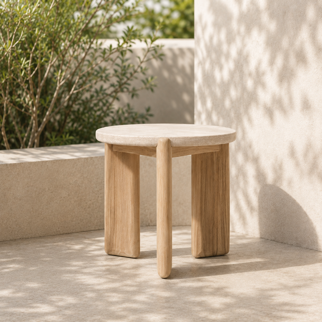 Fine Sanded Teak Wood with Travertine marble