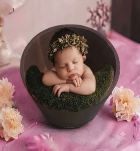 Handmade Modern Wooden Eco-Friendly <b>Newborn</b> <b>Photography</b> Bowl <b>Prop</b> for Infant Baby Posing Set Rustic Style - Product Image 2