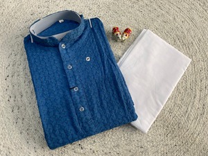 Conjunto de Kurta y Pijama Tradicional para Hombre en Rayón Pesado con Parte Inferior de Algodón – Colección KALP - Product Image 3
