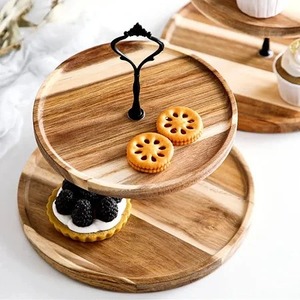 Support à gâteau en bois à 2 niveaux avec poignée en métal thermolaqué |   Support de présentation de desserts rustique, durable, fait main et respectueux de l'environnement |   Fête de cuisine - Product Image 4