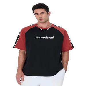 T-shirt surdimensionné tricoté 100% coton personnalisé pour hommes et femmes Logo d'impression bouffante 3D sur le col de cou Marque Design vierge - Product Image 1