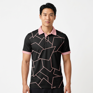 <b>Men's</b> Short Sleeve Polo Shirt Geometric Print Contrast Trim Regular Fit Casual Style 100% Polyester Woven Fabric - Product Image 5
