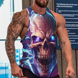Men's Gothic <b>Skull</b> Print Sleeveless Tank <b>Top</b> O-Neck Knitted Breathable Casual Wear - Product Image 6