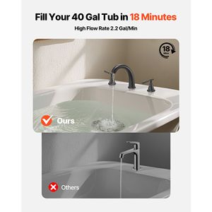 Rubinetto per vasca Romana a 3 fori con cascata e collo d'oca, set rubinetteria da bagno con 2 maniglie, montaggio su piano, per vasca e doccia - Product Image 2