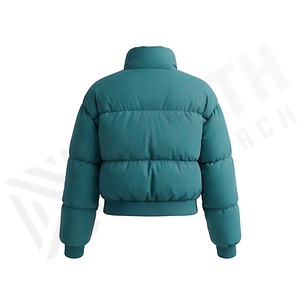 Blouson matelassé court pour femme, coupe-vent, col montant, manches longues, rembourrage polyester, fermeture éclair, couleur turquoise - Product Image 2