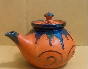 Handmade <b>Ceramic</b> Terracotta <b>Kettle</b> Tabletop Art Sculpture Modern Design Abstract Geometric Pattern Orange Color New Year 1PC - Product Image 2