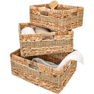 2026 Home Decor Storage Baskets with Lid Rectangle Water Hyacinth Woven Storage <b>Boxes</b> Bins New Product Ideas for <b>Lunch</b> <b>Bags</b> - Product Image 2