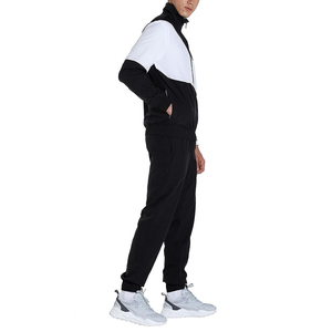 Ensemble de survêtement pour homme noir et blanc à blocs de couleur, manches longues, col montant, décontracté, pour l'automne, avec poches latérales et taille élastique - Product Image 4
