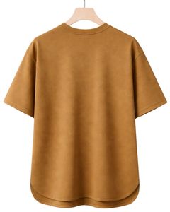 Camiseta Oversize Personalizada Color Mostaza para Hombre, con Dobladillo Curvo, Hombros Caídos, Cuello Redondo, Algodón Liso, Estilo Urbano, Camiseta de Verano - Product Image 2