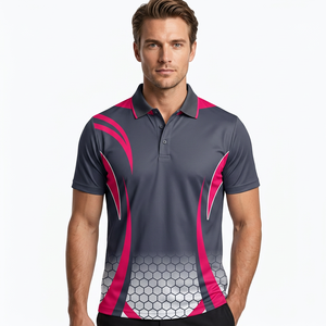 <b>Men's</b> Short Sleeve Polo Shirt Geometric Print Pink Gray Quick Dry Knitted Polyester Sporty Regular Fit - Product Image 2
