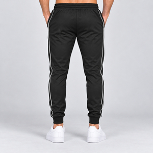 Wholesale <b>Mens</b> Black Jogger Track Pants With White Piping Design Fit <b>Drawstring</b> Waist Cuffed Sports <b>Trousers</b> Custom Activewear - Product Image 3