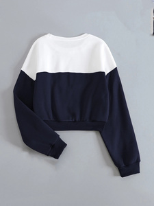 Sweat-shirt en molleton uni pour femme, col montant, manches longues, tricoté, décontracté, broderie personnalisée, streetwear, blanc, bleu marine - Product Image 2