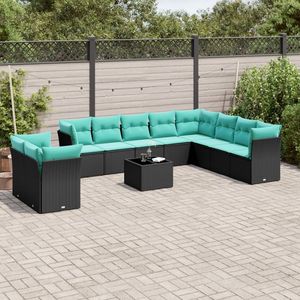 Juego de Sofás de Patio de 11 Piezas en Poliratán Negro con Cojines, Elegante Colección de Muebles para Exteriores - Product Image 1