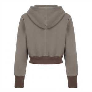 Wholesale Custom Logo Women's Hooded Sweatshirt Solid Color Full Sleeve Knitted Breathable Autumn Wear Short Length Unlined - Product Image 2